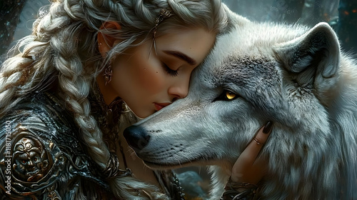 Woman Embraces Wolf: A Bond...