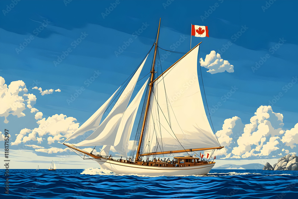 Fototapeta premium Sailing Yacht Illustration: Ocean Voyage