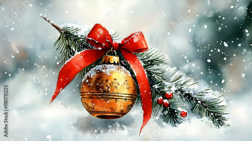 Golden Ornament Hangs on Sn...