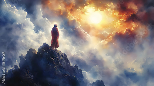 Figure Stands on Mountain P...
