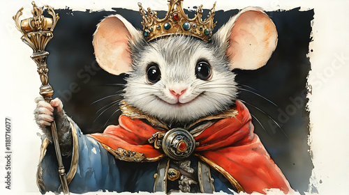 Royal Mouse Holds Scepter, ...