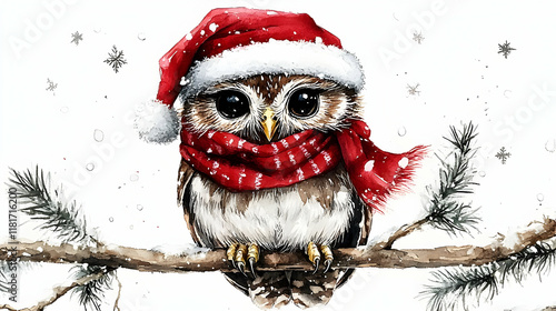Cute Owl Wearing Festive Ha...