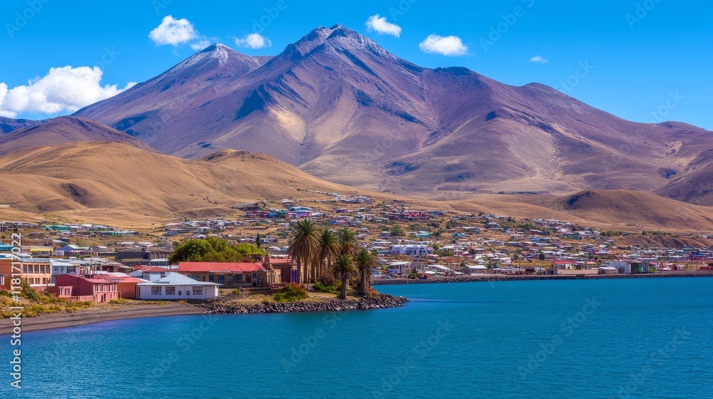 Coastal Town Nestled Beneath Majestic Andes Mountain Coastal Town Nestled Beneath Majestic Andes Mountain