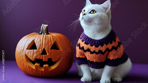 White Cat Wears Costume, Si...