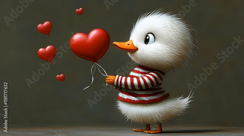 Fluffy Duck Holds Heart Bal...