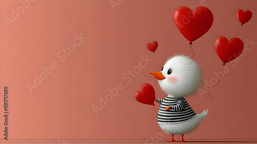 Cute Duck Holds Heart Ballo...