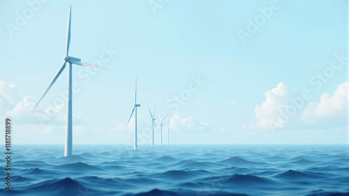 A serene landscape featuring wind turbines harnessing renewable energy over calm blue ocean waters. photo