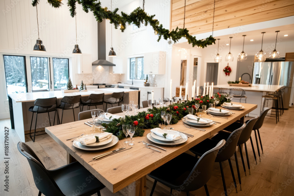A beautifully decorated dining table ready for a festive christmas gathering with elegant tableware. A beautifully decorated dining table ready for a festive christmas gathering with elegant tableware.