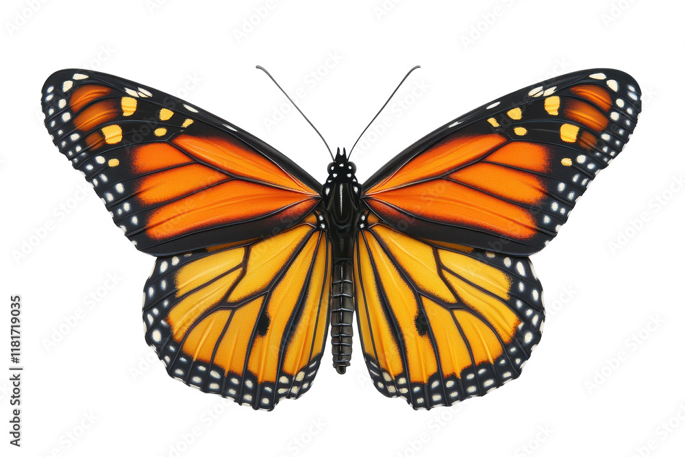 Isolated Monarch Butterfly with Detailed Wing Patterns Isolated Monarch Butterfly with Detailed Wing Patterns