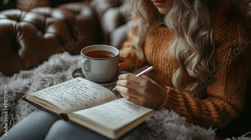 Woman Writes in Journal wit...