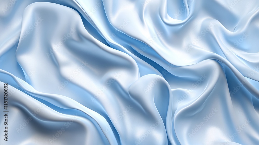 Fototapeta premium Flowing blue satin fabric creating a serene and elegant texture.