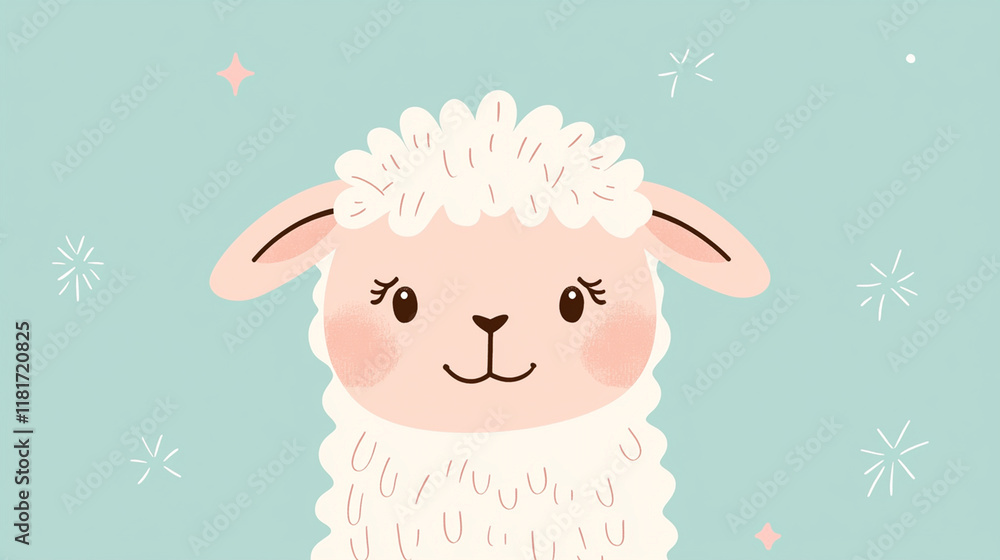 Cute hand drawn lamb with big sparkling eyes on pastel background Cute hand drawn lamb with big sparkling eyes on pastel background
