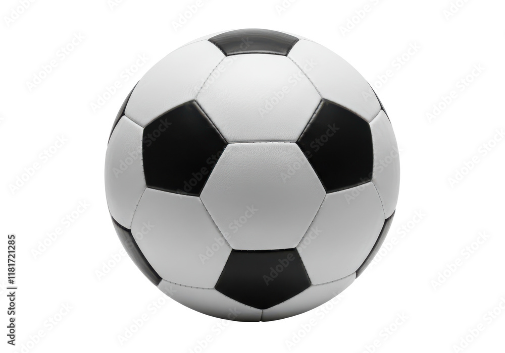 A classic black-and-white soccer ball with pentagonal and hexagonal patterns, isolated on a white background A classic black-and-white soccer ball with pentagonal and hexagonal patterns, isolated on a white background