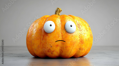 Sad Pumpkin Sits on Table: ...