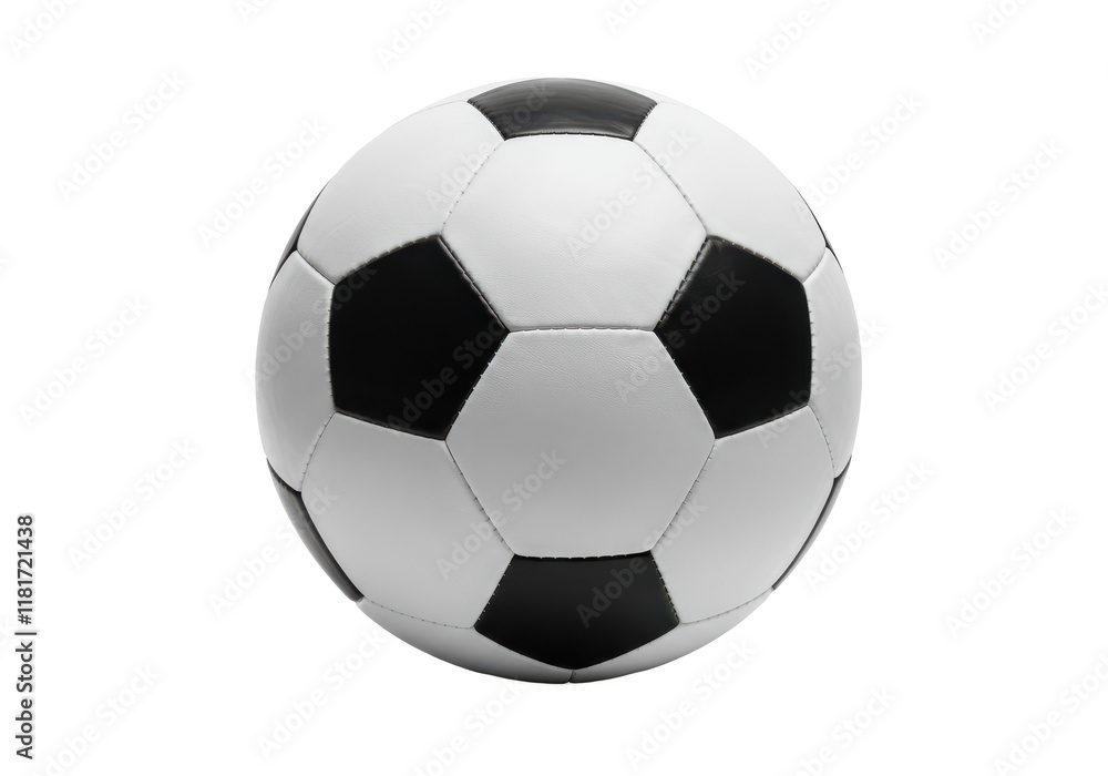 A classic black-and-white soccer ball with pentagonal and hexagonal patterns, isolated on a white background A classic black-and-white soccer ball with pentagonal and hexagonal patterns, isolated on a white background