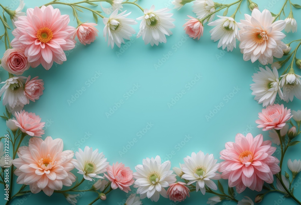 Pastel flower arrangement on turquoise background Pastel flower arrangement on turquoise background