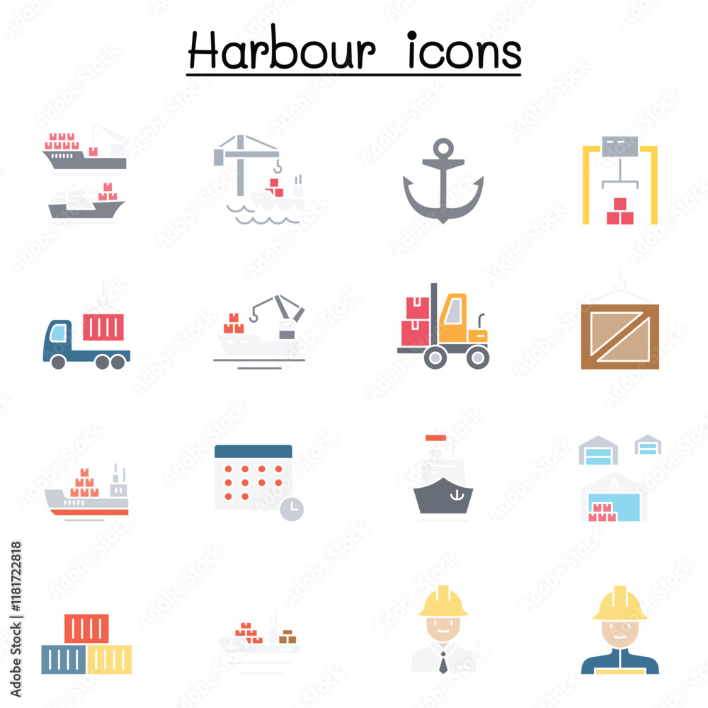 Port icon set in thin line style Port icon set in thin line style