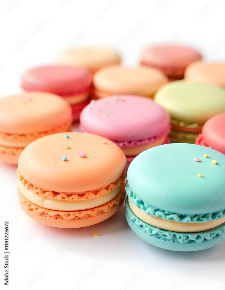 Fototapeta premium Sweet Delights - Colorful Macarons on White Plate in Pastel Kitchen Ambiance