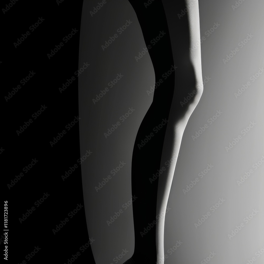 Abstract silhouette of a human leg with smooth contours highlighted by soft, dramatic lighting, creating a minimalist and artistic composition Abstract silhouette of a human leg with smooth contours highlighted by soft, dramatic lighting, creating a minimalist and artistic composition