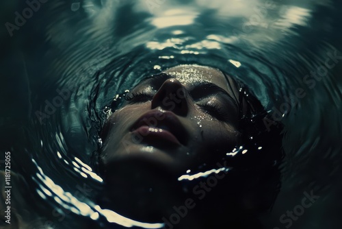 Serene underwater moment captured at dusk, reflecting calmness and tranquility through gentle ripples and soft light photo