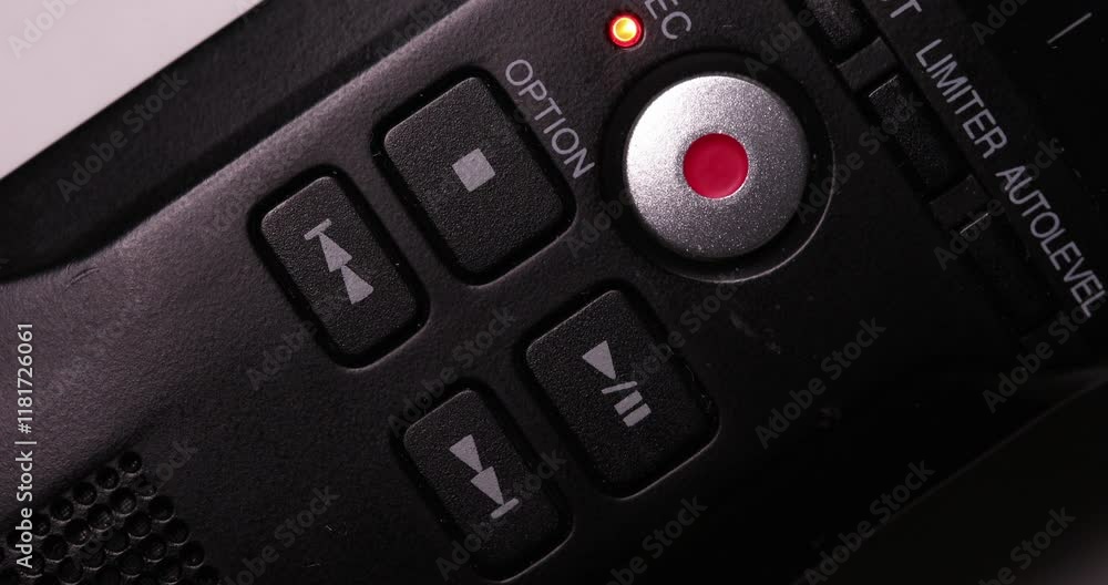 Close-up of Audio Recorder Controls with Recording Indicator Close-up of Audio Recorder Controls with Recording Indicator