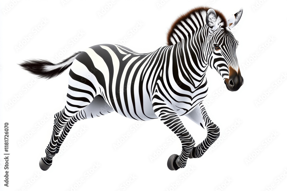 Obraz premium A dynamic illustration of a zebra in motion, showcasing its striking black and white stripes.