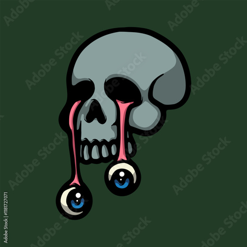 Skull with falling eyes cartoon vector illustration