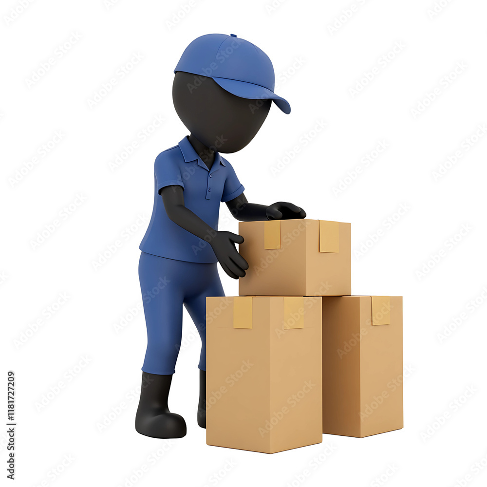 Logistics Worker in Overalls Moving Boxes Logistics Worker in Overalls Moving Boxes