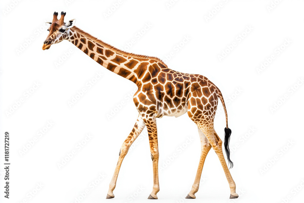 Obraz premium A majestic giraffe walking elegantly, showcasing its unique spotted coat and long neck.