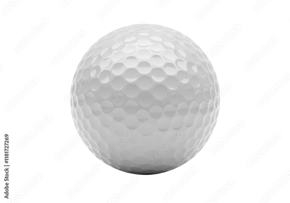 A glossy white golf ball with dimples, isolated on a white background A glossy white golf ball with dimples, isolated on a white background