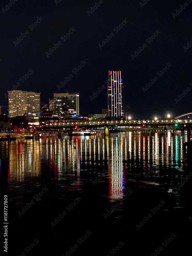 Fototapeta premium Night city panorama over the river