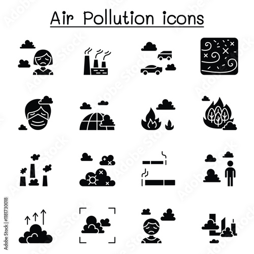 Air pollution, virus crisis, covid-19, corona virus icon set in thin line style