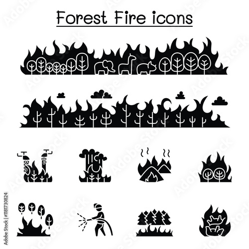Wildfire, forest fire icon set in thin line style