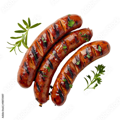 trio de saucisses grilled white background photo