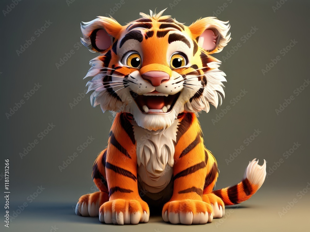 the AI Image Generator, Cartoon Tiger Cub with Vibrant Stripes the AI Image Generator, Cartoon Tiger Cub with Vibrant Stripes