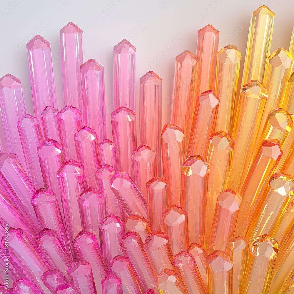 Colorful Crystal Structures in Gradients of Pink, Yellow, and Orange, Displaying a Playful and Vibrant Aesthetic Colorful Crystal Structures in Gradients of Pink, Yellow, and Orange, Displaying a Playful and Vibrant Aesthetic