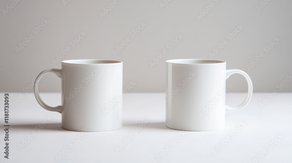 Simple White Mugs on Light Background Simple White Mugs on Light Background