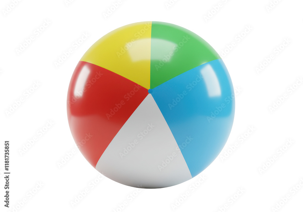 A colorful beach ball with red, yellow, green, and blue segments, isolated on white background A colorful beach ball with red, yellow, green, and blue segments, isolated on white background