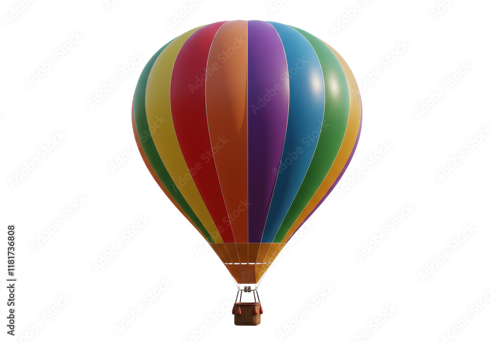 Naklejka premium A colorful hot air balloon with rainbow stripes, isolated on white background