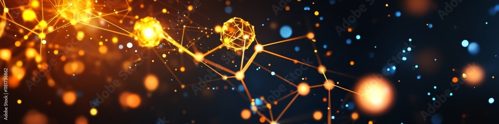Abstract representation of molecular structures with glowing particles and connections. Abstract representation of molecular structures with glowing particles and connections.