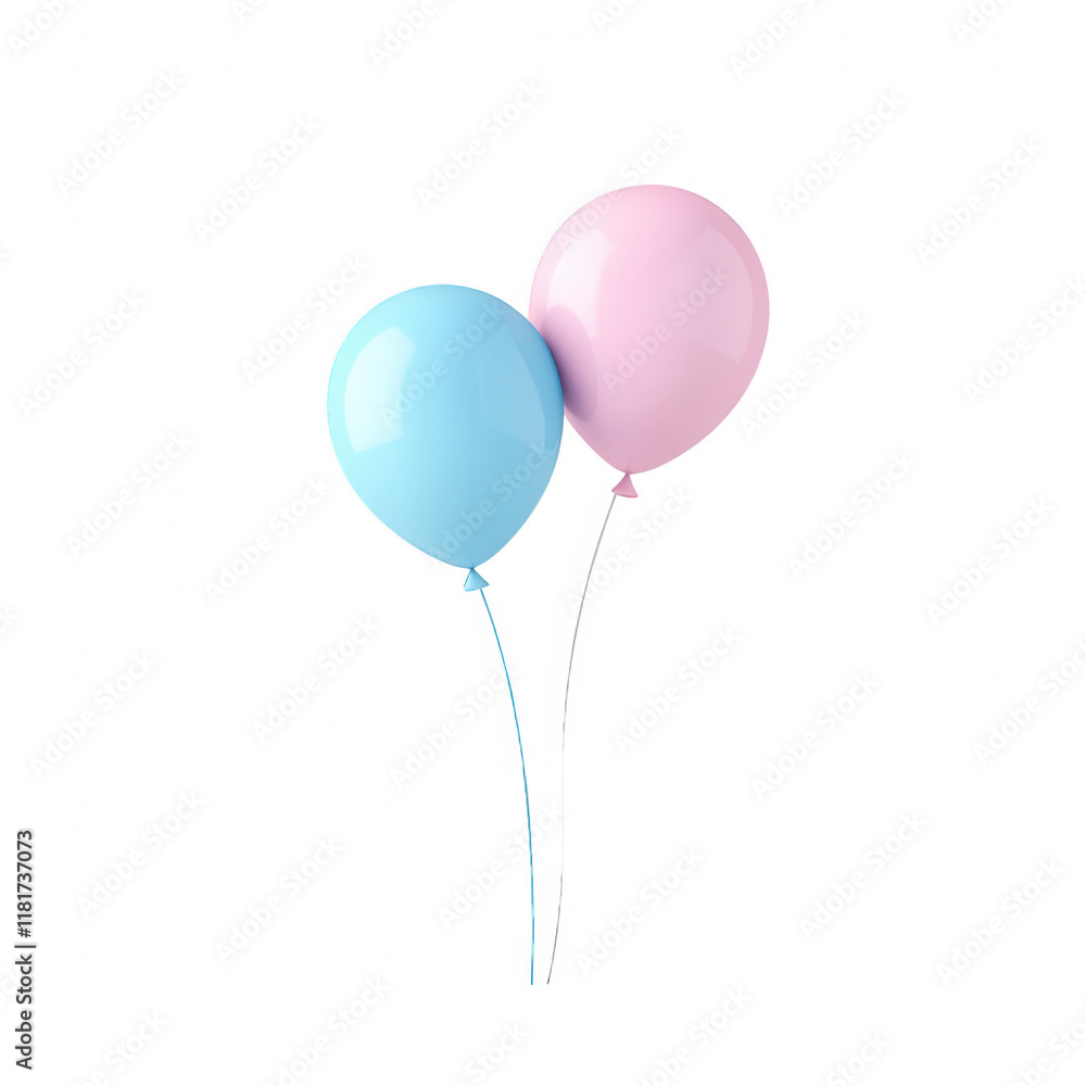 Two colorful balloons, one blue and one pink, symbolizing joy and celebration., isolated on a transparent background. Two colorful balloons, one blue and one pink, symbolizing joy and celebration., isolated on a transparent background.