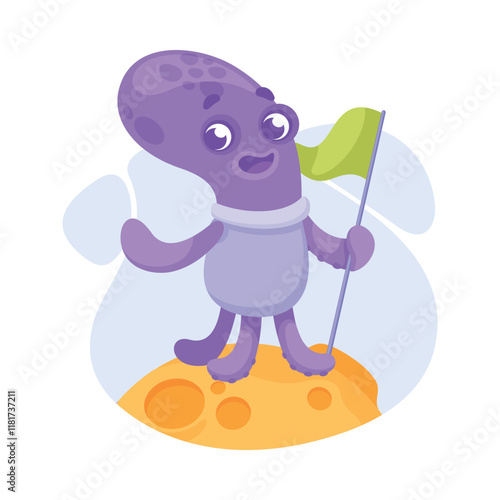 Octopus Astronaut Character in Outer Space Exploring Universe Vector Illustration