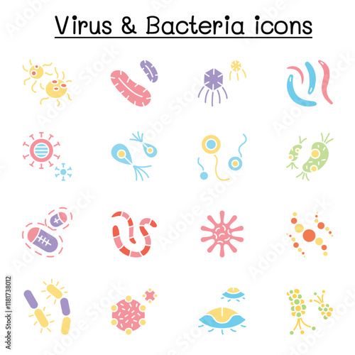 virus, bacteria & covid-19 icon set in thin line style