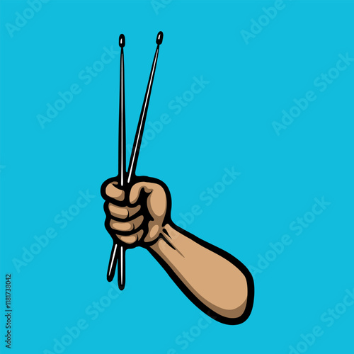 Hand holding drum sticks cartoon vector illustration