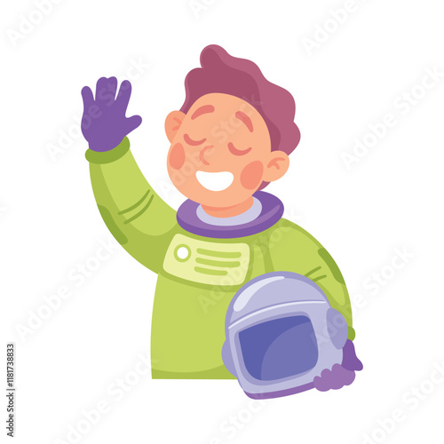 Boy Astronaut Character in Outer Space Exploring Universe Vector Illustration