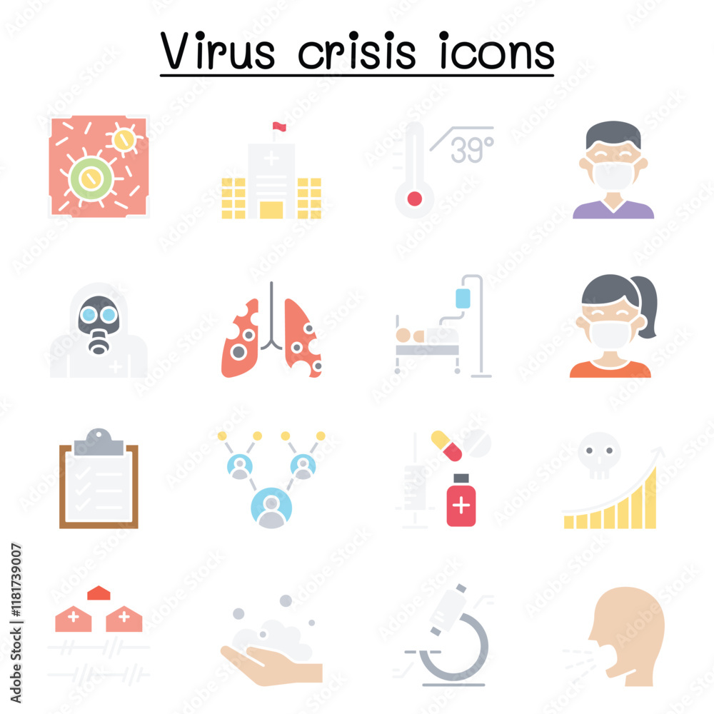 Virus disease, Covid-19, Corona virus icon set in thin line style Virus disease, Covid-19, Corona virus icon set in thin line style