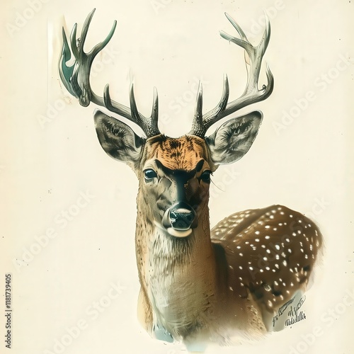 the AI Image Generator, Majestic Deer Portrait Featuring Detailed Antlers photo