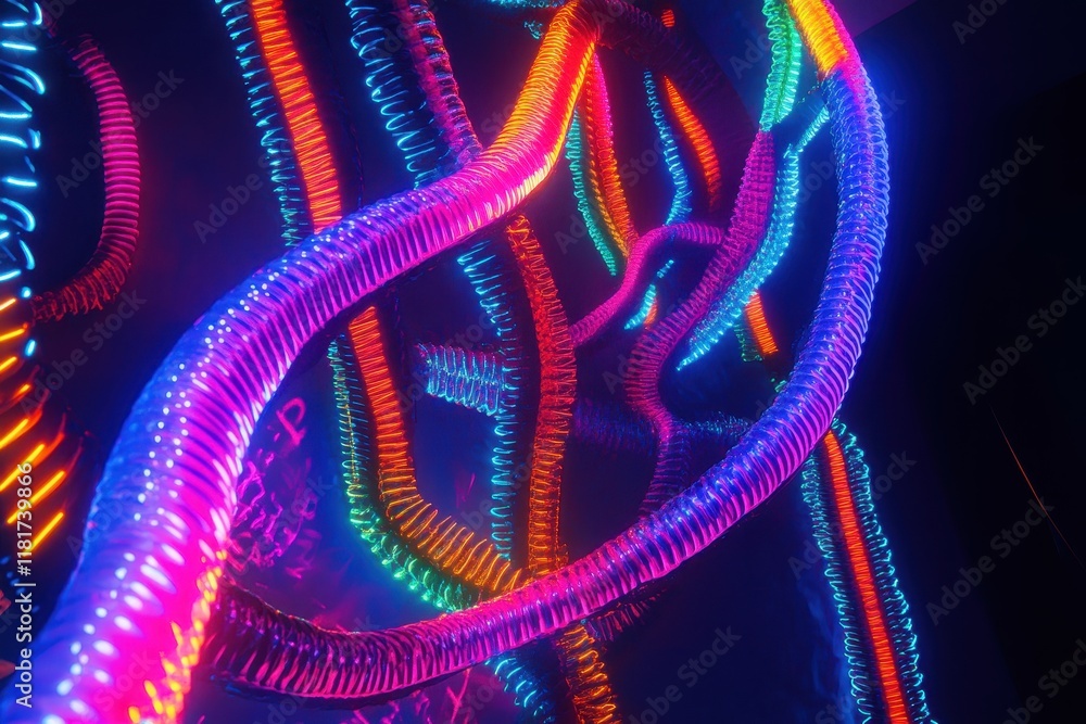 Vibrant neon pathways create a mesmerizing light display in an abstract installation Vibrant neon pathways create a mesmerizing light display in an abstract installation