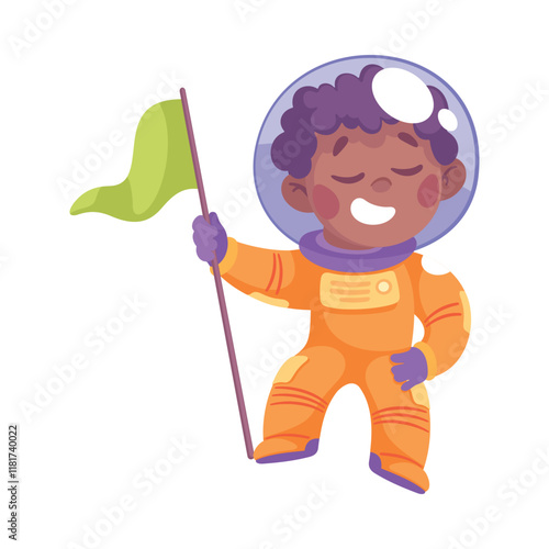 Boy Astronaut Character in Outer Space Exploring Universe Vector Illustration