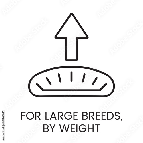 An icon of an upward arrow with a scale in vector, representing weight suitability for large breeds, with an editable stroke